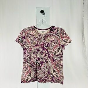 Croft & Barrow Classic Tee Paisley Print Purple, Pink, Black, and Taupe Size S